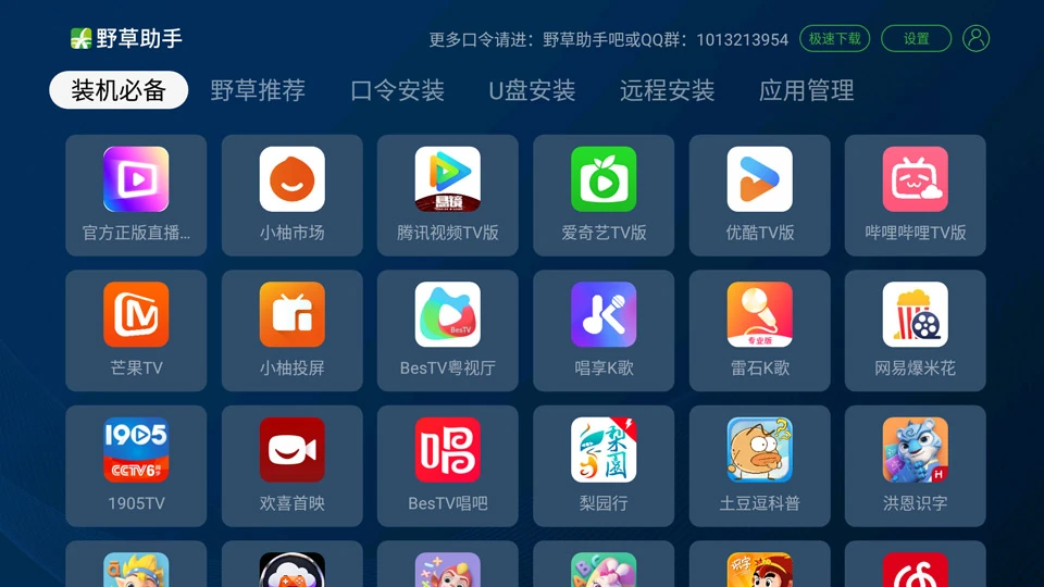 野草助手TV版应用列表界面